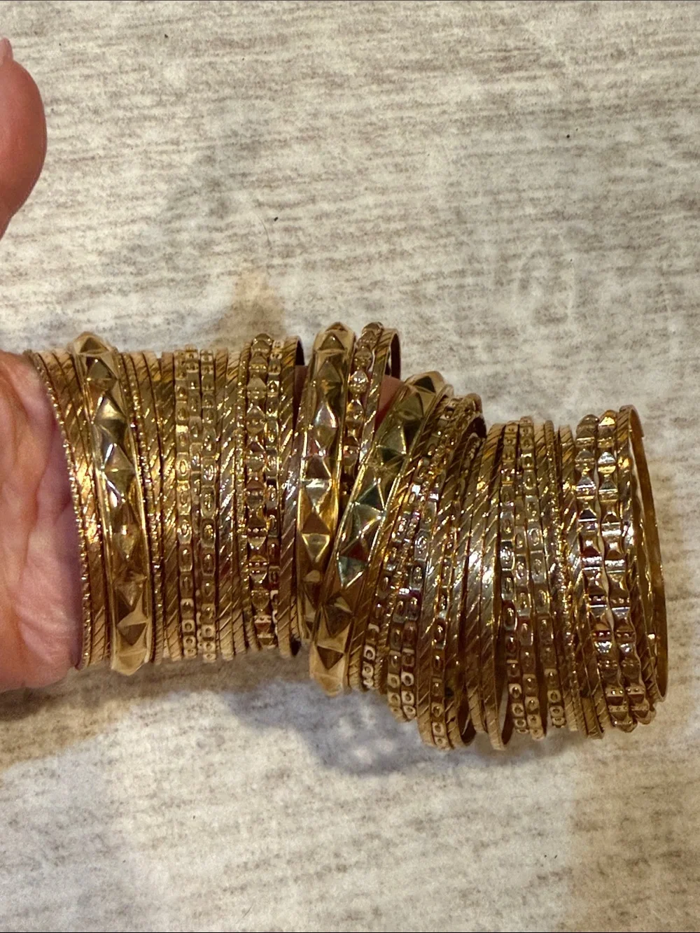 Gold Tone Textured Bangle Bracelet Set - Women Jewelry